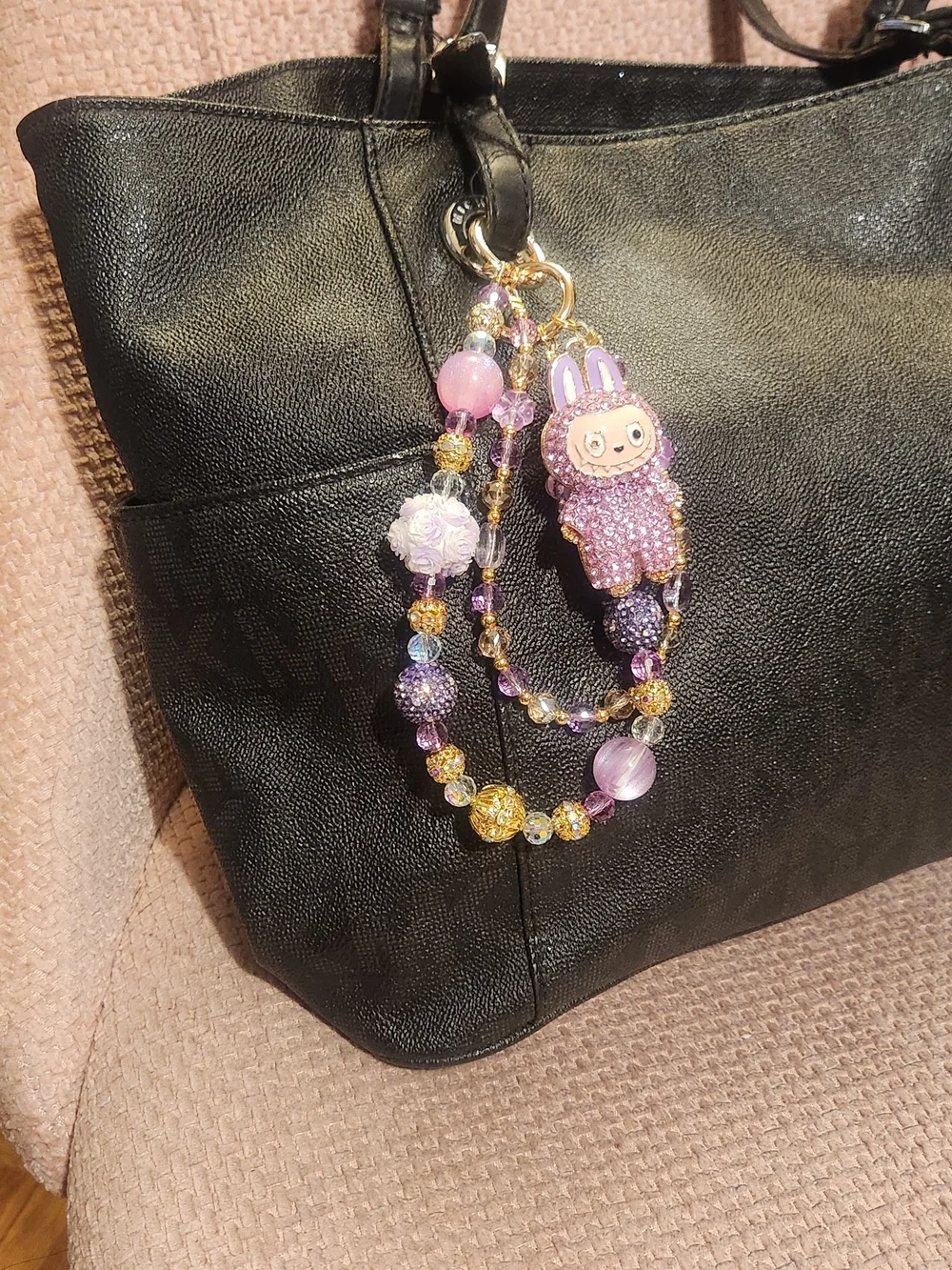 Sparkling Purple LaBubu Beaded  Keychain / Bag & Phone Charms